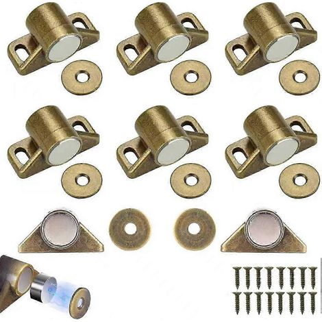 Lot de 8 verrous magnétiques en alliage de zinc bronze pour tiroirs de placards de cuisine, aimant pour porte de placard avec 24 vis. (1/5)