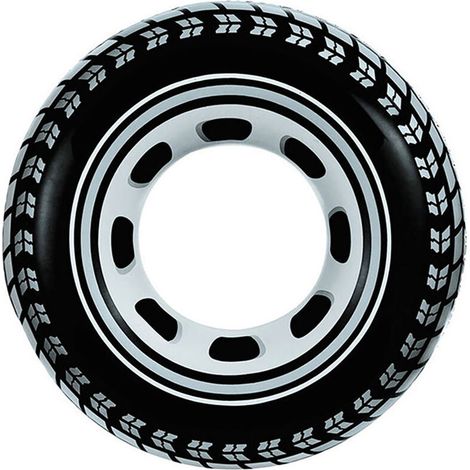 Bouée gonflable géante en forme de pneu avec motif radial sur les côtés, pour les enfants de plus de 9 ans.