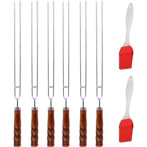 6pcs BBQ Fourchette à barbecue en acier inoxydable 2pcs Silicone BBQ Brosse Outil de barbecue (1/5)