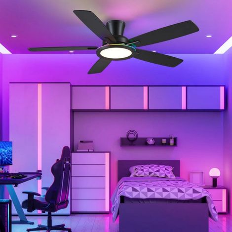 Kviflon ventilateur de plafond encastré noir 132 cm, LED RGB