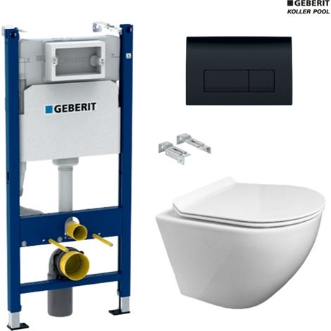 Bastidor GEBERIT Duofix pack cisterna empotrada y pulsador DELTA 50 NG BR con WC suspendido KP ROUND SMART Blanco Tapa Fina