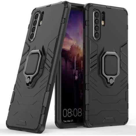 Coque Huawei P30 Pro, Noir Antichoc avec Anneau Magnétique Support Élégant Robuste Rugged Armor Protection (1/4)