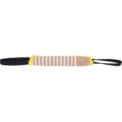 Coussin à mordre pour chien en lin résistant aux déchirures, jouet à tirer interactif pour chiots de taille moyenne à grande, avec poignée réfléchissante et bordure jaune. (1/5)