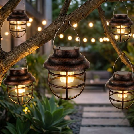5x LED Solarleuchte Außen Hängelampe Gartenleuchte Dämmerungssensor Braun H 14 cm (1/5)