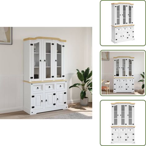 The Living Store Buffet haut Corona blanc 112x43x196 cm bois massif pin mexicain - Buffet en bois (1/5)