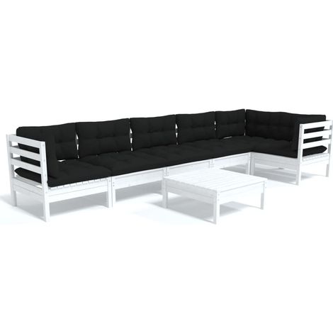 Muebles de jardín 7 pzas con cojines blanco madera de pino vidaXL (1/5)