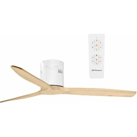 Orbegozo ventilador de techo CF 112132, 6 velocidades, 3 aspas madera natural, motor DC, mando a distancia, temporizador, 132 cm diáemtro, 40 W