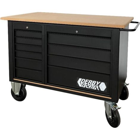 Banco carrellato con 2 cassettiere nero raggrinzato e piano legno 130x75 cm GR28 DERBY (1/4)