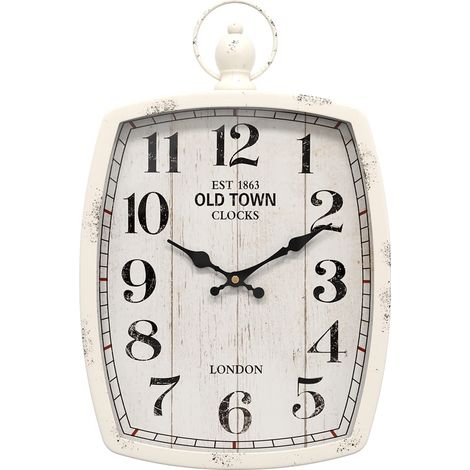 Horloge Murale rétro rectangulaire, Design Antique à l'ancienne, Style Rustique Vintage, Horloge Murale silencieuse à Piles pour la Maison de Campagne, la Cuisine et Le Bureau (White) (1/5)