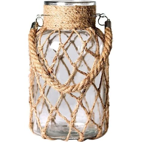 Verre Transparent avec Vintage Corde,Vase de Table Vintage pour Herbe de la Pampa,Vase Décoratif de Haute Qualité,
