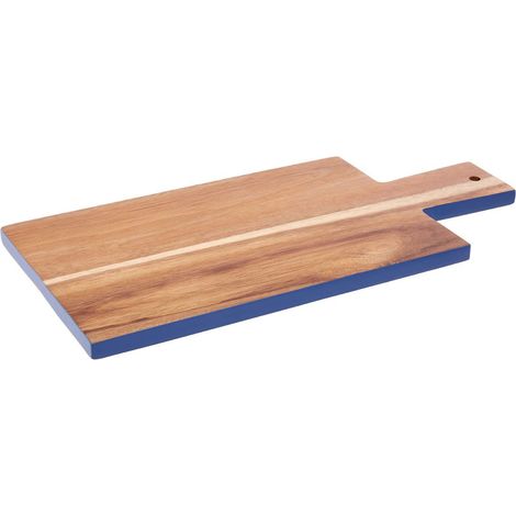 Interiors by Premier Blue Edge Rectangular Chopping Board, Natural Wood Chopping Board with Tapered Handle, Wood Chop Board (1/4)