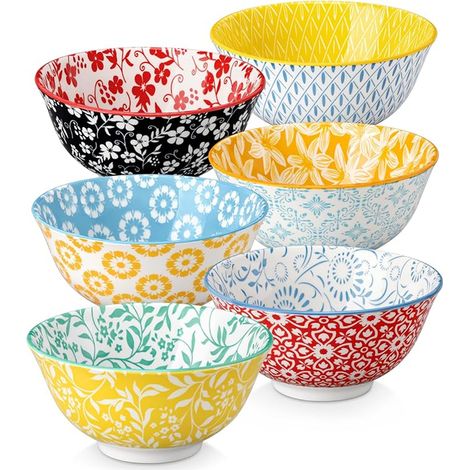 Selene Set Pastel Porcelain Bowls - 720 ml - Cereal Bowls for Muesli, Flakes, Soup or Salad - Microwave Safe - Colourful Floral Style (1/5)