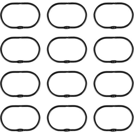 Lot de 12 anneaux de suspension ovales noirs pour rideau de douche ouvert (1/5)