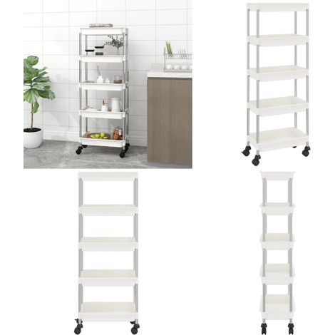 Chariot de cuisine 5 niveaux Blanc 42x29x128 cm Fer et ABS - Chariot De Cuisine - Chariot Multifonctionnel - Rangement Cuisine - Organisation Intérieur - Chariot Sur Roulettes - Home & Living (1/5)