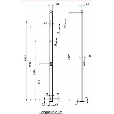 CREMONE SERRURE 344 2300MM BLANC AXE 975MM SANS CYLINDRE (1/2)