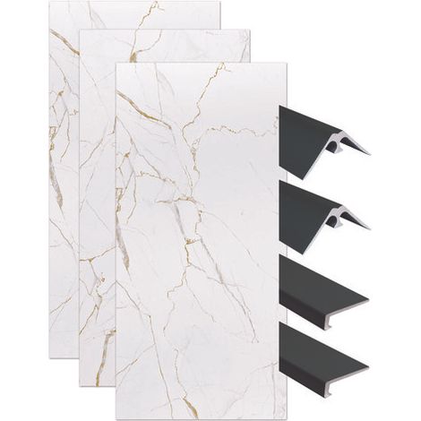 ONDEE ZEN - Pack montage 3 panneaux muraux en niche - marbre blanc 120 cm - profilés noirs (1/4)