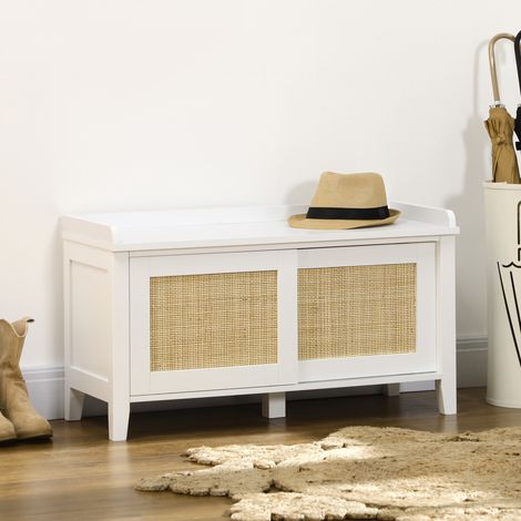 Armoire Chaussures Établi Portes Rotin Charge Type Conserve Couloir Mobilier Intérieur Blanc Naturel 130 kg 80x35x45cm (1/4)