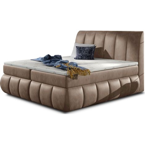 Lit continental velours marron clair Florencia-180x200 (1/5)