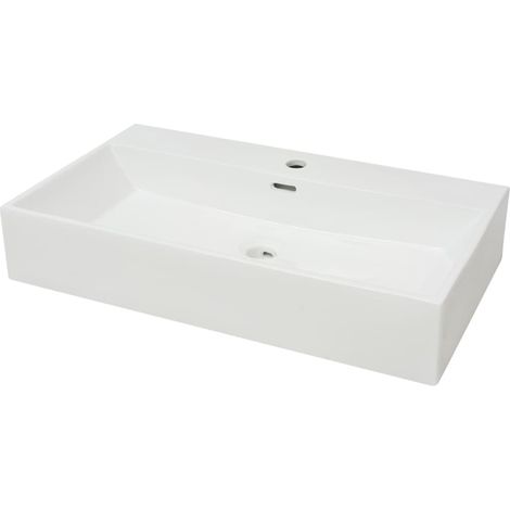 Lavabo vasque à poser Luxueux, avec trou de robinet Bac à laver, en céramique Blanc 76x42,5x14,5 cm OIB8348E (1/5)