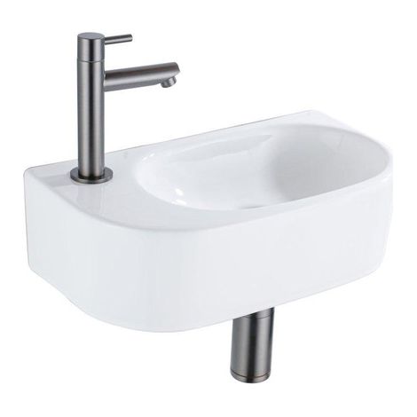 Fugaflow Efficiente Pietra Ensemble lave-mains - 40x21.5x12cm - gauche - lisse - semi‑rond - 1 trou de robinet - céramique - robinet de lave-mains (1/5)