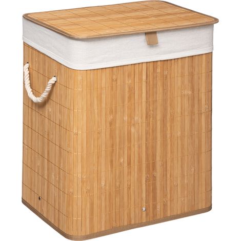 5Five Simply Smart – Panier à linge pliable en bambou 60L – Dimensions 50x41,5x30 cm – Poids 1,63 kg – Sac à linge amovible inclus