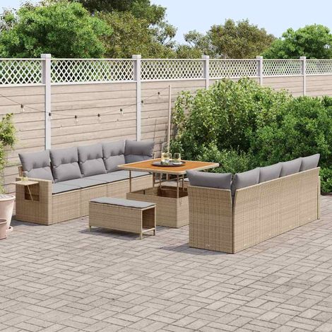 Gartensofa-set mit Kissen 11 pcs Beige und Hellgrau Poly-Rattan (1/5)