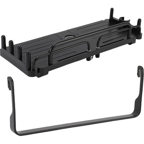Ausziehbare und hochklappbare Duschablage mit integrierter Handtuchstange für Badezimmer, schwarz. (1/5)