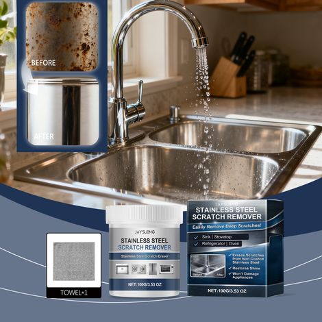 Nettoyant anti-rayures en acier inoxydable pour plaques de cuisson et ustensiles de cuisine du quotidien - 100 g x 1, plus une serviette x 1 -- AUTLEAD (1/5)