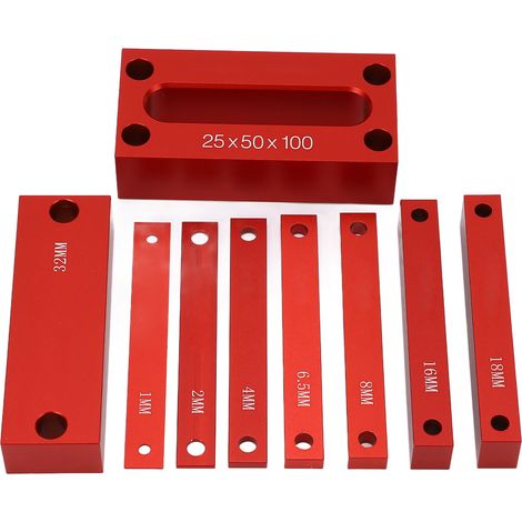 Lot de 9 blocs de réglage de hauteur en alliage d'aluminium pour fraiseuse et scie circulaire, destinés au travail du bois. (1/5)