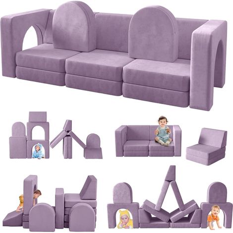 Kinder Schlafsofa mit Armlehnen & Rückenlehne, 179x65x57 cm, für Kinderzimmer, Schlafzimmer & Spielzimmer, Violett (1/5)