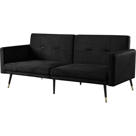 Canapé convertible 2 places en velours noir, dossier réglable 5 positions, lit d'appoint pour petit salon, style compact et confortable - CHICFURN (1/5)