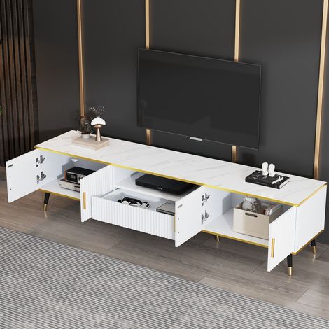 Mobile TV moderno 200 x 40 x 46 cm bianco effetto marmo per TV fino a 90 pollici DESVIAE (1/5)