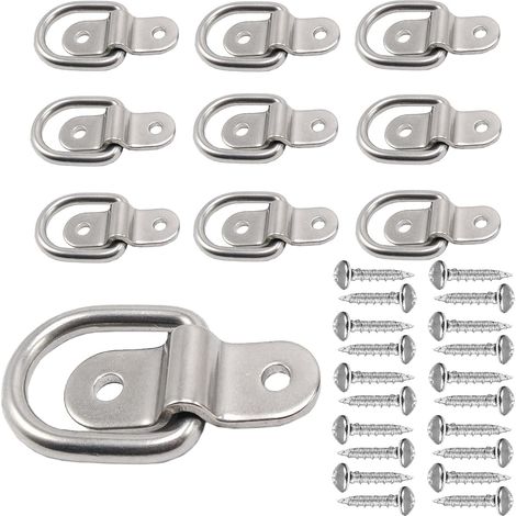 D-ring anchor 1/4" heavy-duty trailer anchor bolt ring 1200 lb load capacity trailer plate tower anchor bracket hook set for SUV, RV, camper, van, car, boat, motorcycle surface mount, silver (1/5)