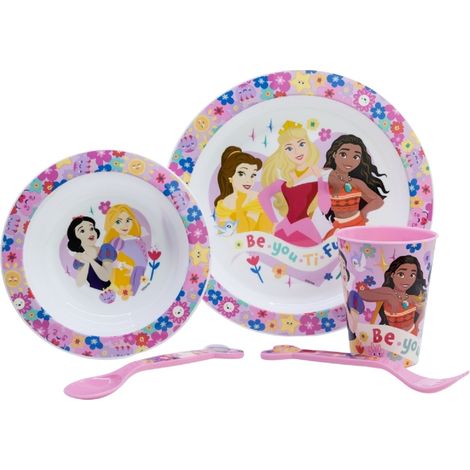 Prinzessinnen-Kindergeschirr-Set: Teller, Schüssel, Becher, Besteck (1/3)