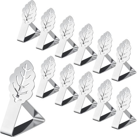 12 Pièces Pince Nappe Table en Acier Inoxydable, 4cm Pinces à Nappe Clips avec Design Feuille, Pinces de Table pour l'Intérieur et l'Extérieur, Jardin, Barbecue, Fête(Feuille Fleur) (1/5)