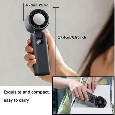 Wiederaufladbarer Turbo-Handventilator 3600mAh, Mini-USB-Ventilator, Eisventilator mit 100 Geschwindigkeitsstufen, faltbarer Outdoor-Ventilator für Büro, Camping und Reisen (Schwarz) (1/4)