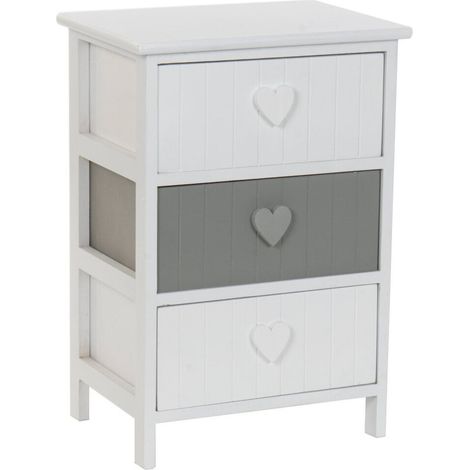 Commode blanche et grise trois tiroirs motif cœur bois paulownia - Blanc et gris bicolore (1/4)