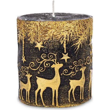 Weihnachtskerze schwarz, gold, hydroraffiniertes Paraffin, 8x7x7cm