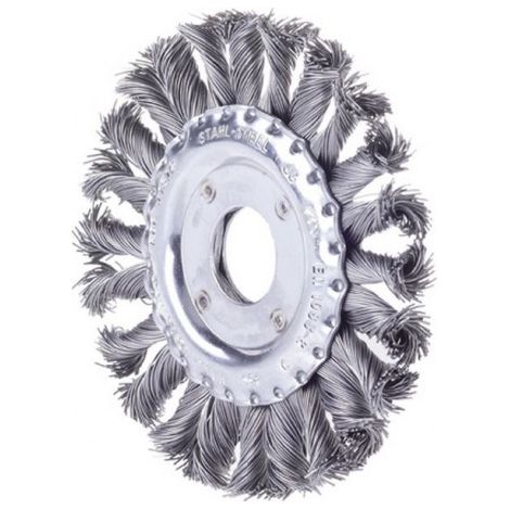 Brosse circulaire, fil d'acier inoxydable, torsadé, Ø de la brosse : 115 mm, Epaisseur du fil 0,50 mm, Larg. : de travail 12 mm (1/2)