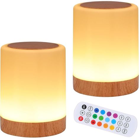 Lámparas de mesita de noche con dos toques, 13 colores RGB, 5 niveles de brillo, recargables por USB, control remoto, luz nocturna regulable, portátiles para bebés. (1/5)