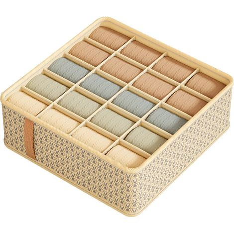 Organisateur de tiroir de placard, séparateurs de commode en tissu, bacs de rangement permettant de gagner de l\'espace, sans désordre, Beige, 20 grilles 32x32x11cm (1/5)