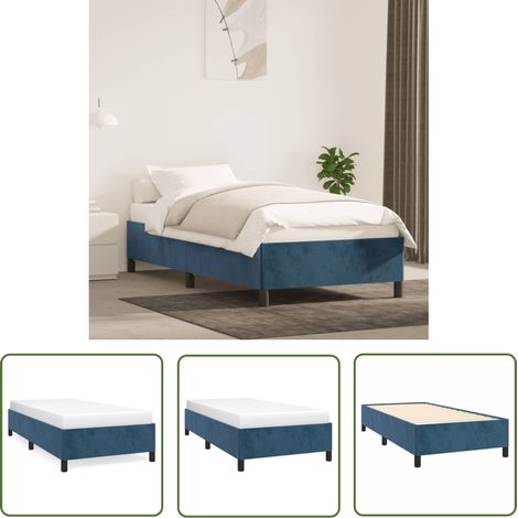 The Living Store Cadre de lit sans matelas bleu foncé 90x190 cm velours - Cadre De Lit - Lit Double - Lit Velours - Lit Bleu - Meuble Chambre (1/5)