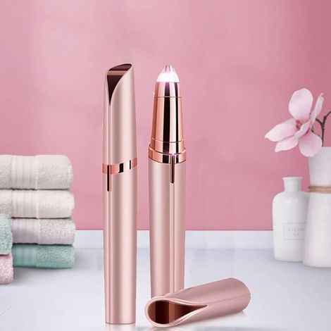 Recortadora de cejas para mujer - Dispositivo eléctrico de depilación indolora - Maquinilla de afeitar para cejas - Recortadora de cejas para labio superior, barba y mentón con peine para cejas (Oro r (1/5)