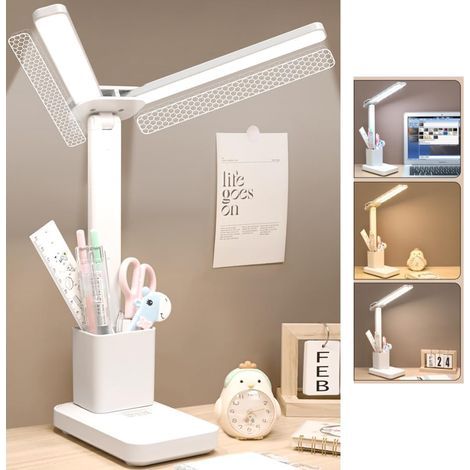 Rechargeable desk lamp, small desk lamp with 3 color temperatures and continuously variable intensity, battery-powered table lamp for home office, study lamp with port (1/5)