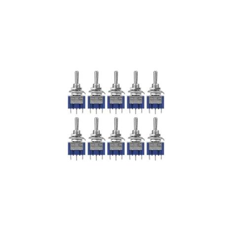 10 pezzi Mini interruttore a bilanciere 6A 125VAC, interruttore a 3 posizioni 3 pin, mini interruttore a levetta SPDT (ON-OFF-ON), diametro della testa del pulsante 6 mm per auto, elettrodomestici (no