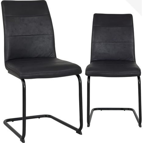Ensemble de 2 chaises de salle à manger au design rétro, assise confortable avec revêtement texturé effet cuir synthétique, pieds en métal cantilever noir SIAM (beige) (1/5)
