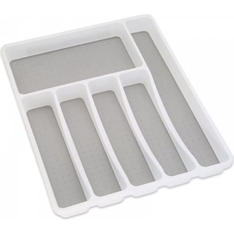 Range-couverts 6 Compartiments Rangement Tiroir Cuisine 41 x 33 x 5 cm,Couche Antidérapante,Blanc/ Anthracite (1/3)