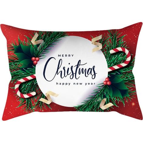 Lot de 5 coussins - Housse de coussin décorative rectangulaire rouge à motif de Noël, style général, en peluche, 30 x 50 cm (1/5)