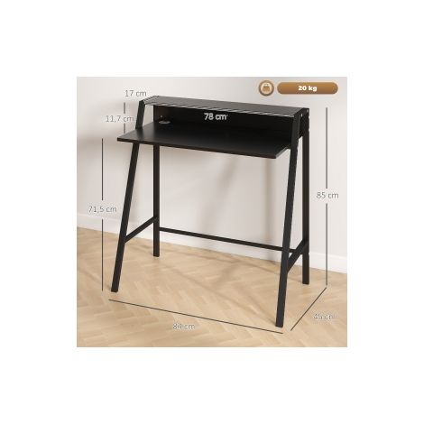 Bureau informatique noir en métal 84 x 45 x 85 cm avec étagère et passe-câbles pour bureau à domicile, étude et travail (1/5)