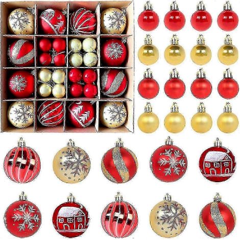 44 boules de Noël incassables pour sapin de Noël, mariage, fêtes (rouge/or) (1/5)